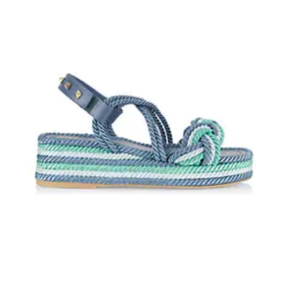 Valentino Garavani Shoes - Valentino Rockstud Torchon Ankle-Strap Espadrille Wedge Sandals 41